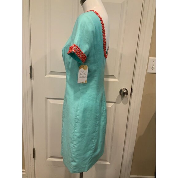 Lilly Pulitzer Nora Aqua Blue Coral Beaded Sheath Dress Size 4 - Picture 5 of 8